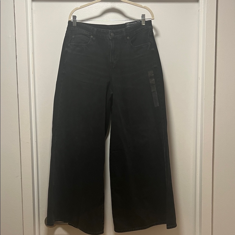 American Eagle Outfitters Proper Black Wide-Leg Mid Rise A-line Fit
